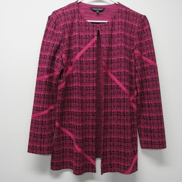 Ming Wang Pink Black Textured Knit Artsy Cardigan Jacket sz L Workwear Career - Picture 1 of 4